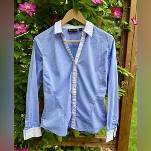 New York & Company 7th Avenue Design Studio Blue and White Button Down Shirt
